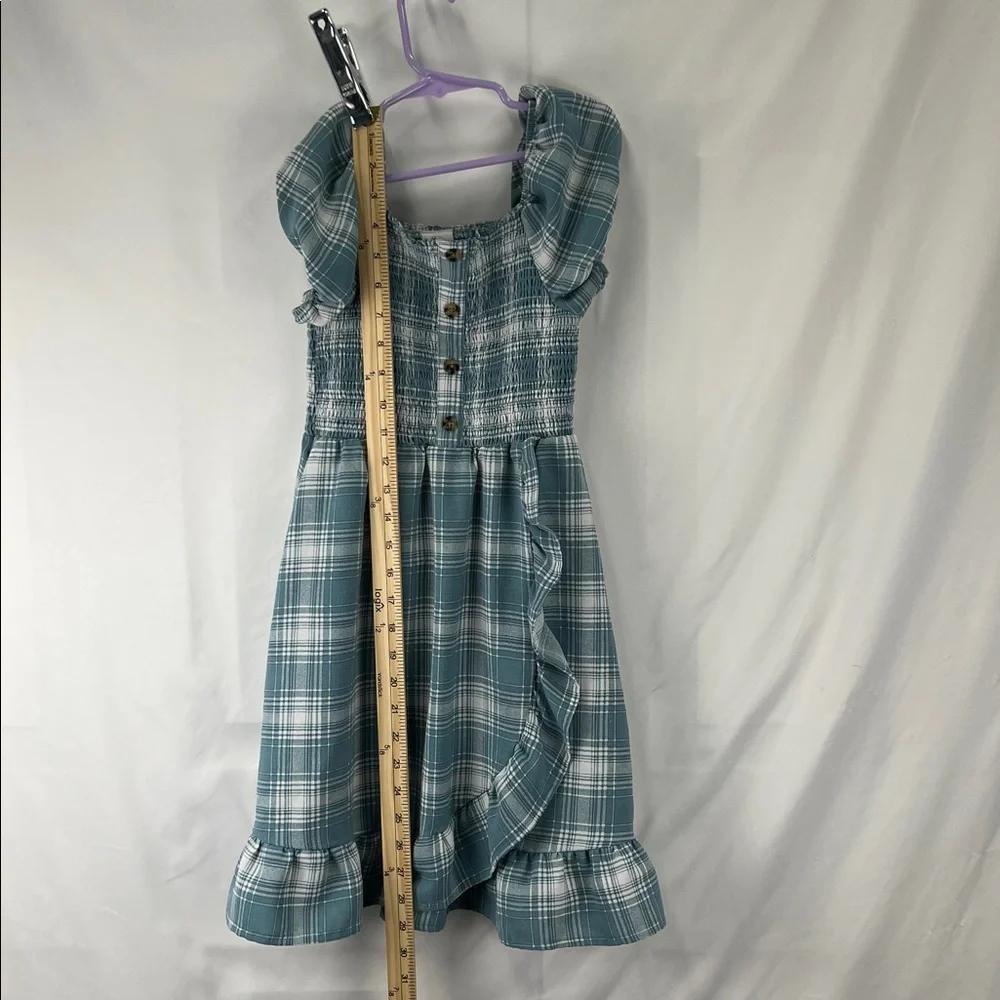 Wonder Nation - Girls Dress - Size 7/8 - Medium - Green Teal - Plaid - Smock